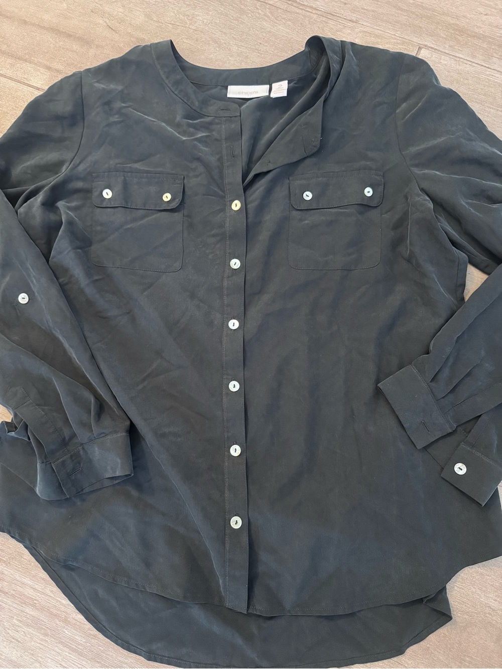 Chico's Black Lightweight Button-Front Shirt